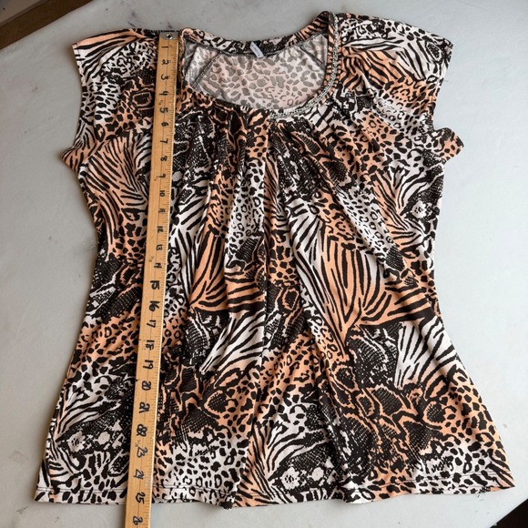 Amanda Green Animal Print Top Chain Neck Mixed Media Leopard Zebra Snakeskin L - Picture 3 of 6